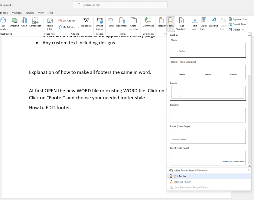 How To Make All Footers The Same In Word Document