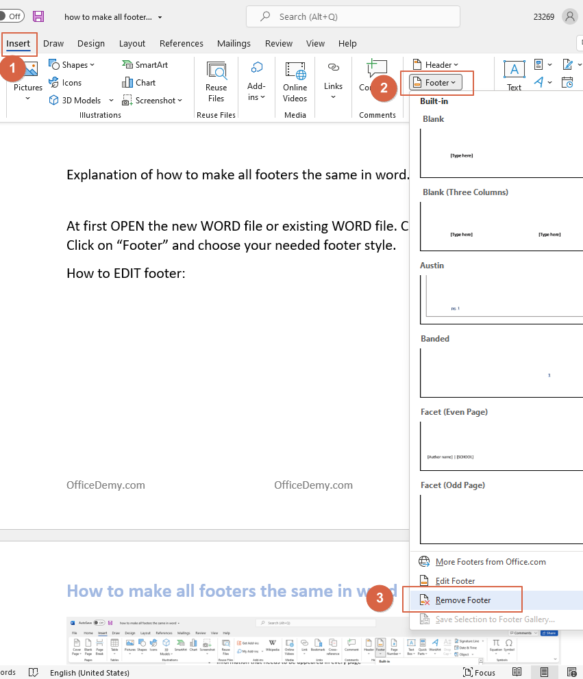 How To Remove Footer Sections In Word OfficeDemy