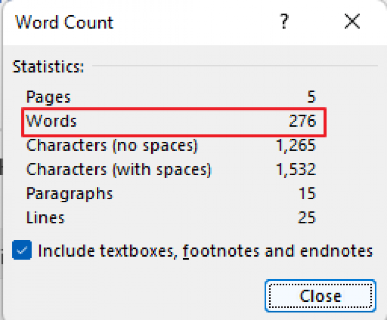 word count in assignments