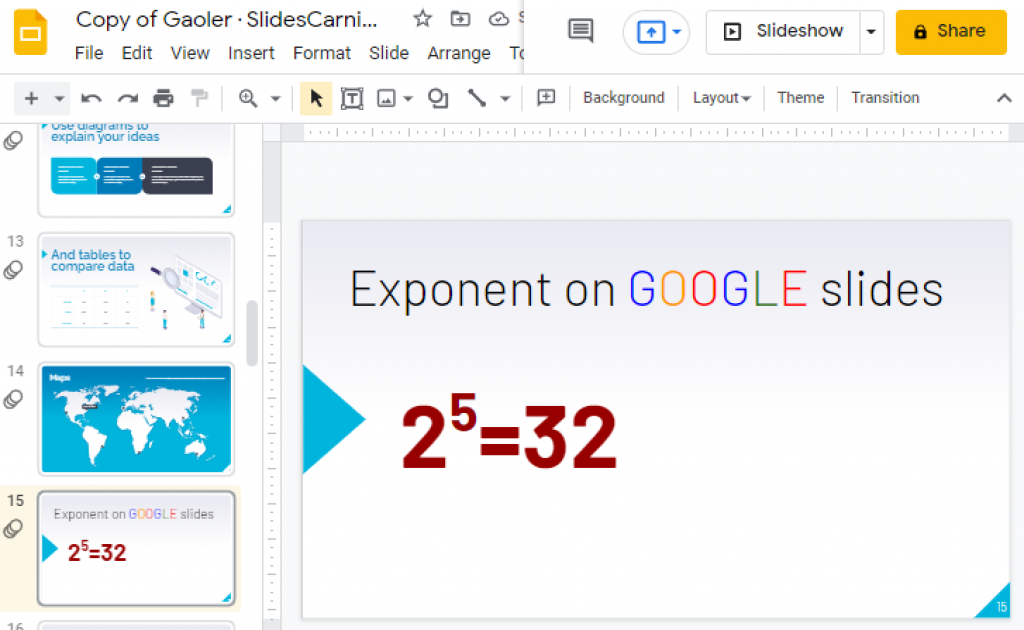 google presentation exponent