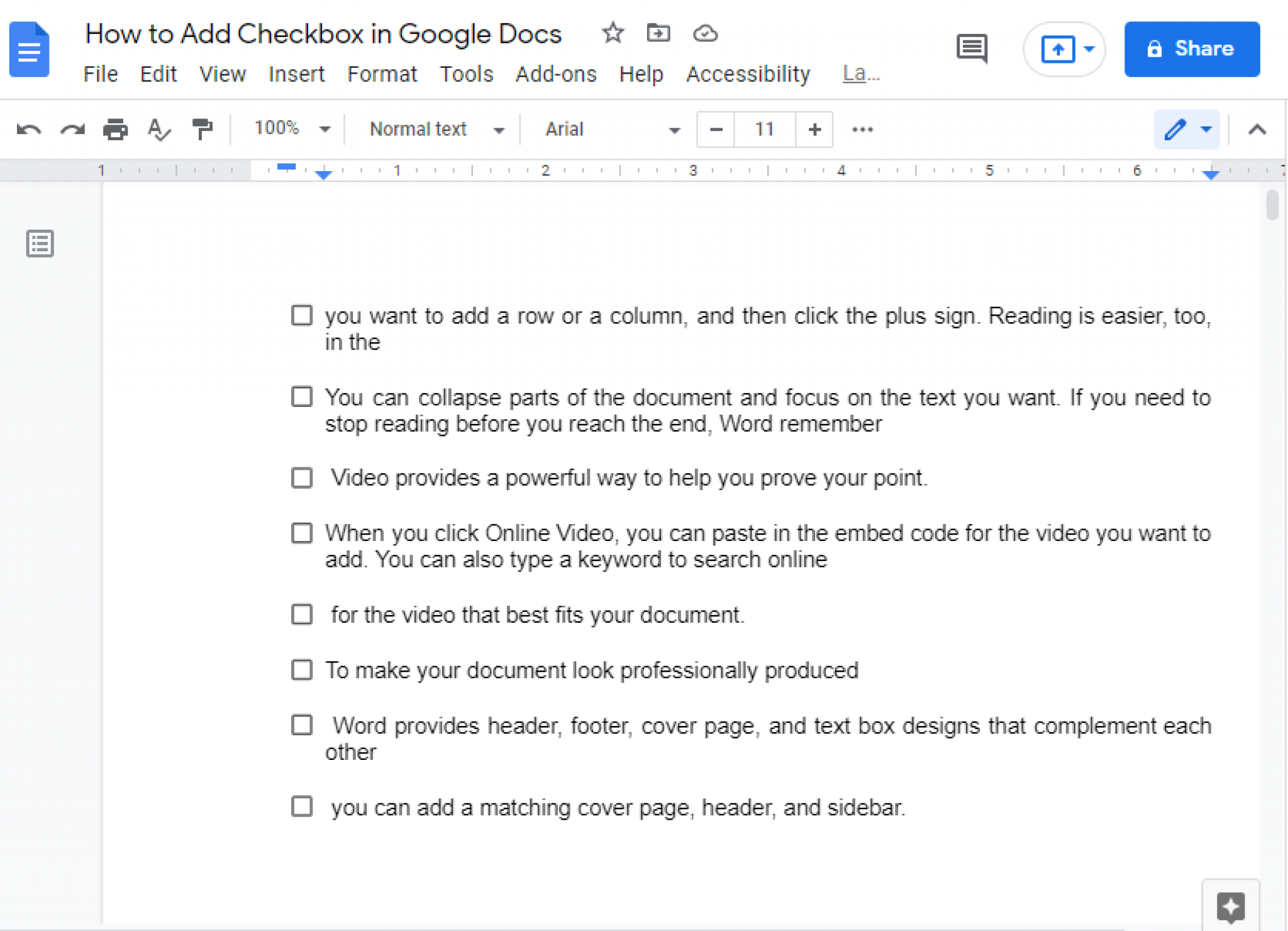 Add A Checkbox In Google Docs