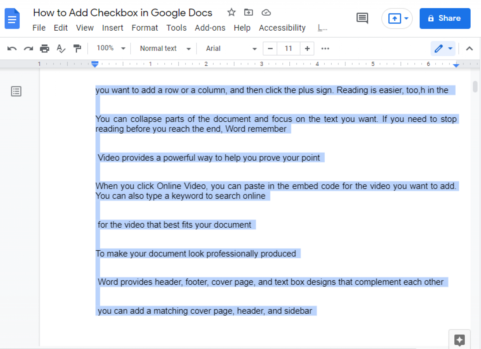 how to insert a checkbox in google docs