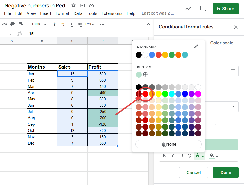 How To Make Negative Numbers Red In Google Sheets 2 Methods OfficeDemy